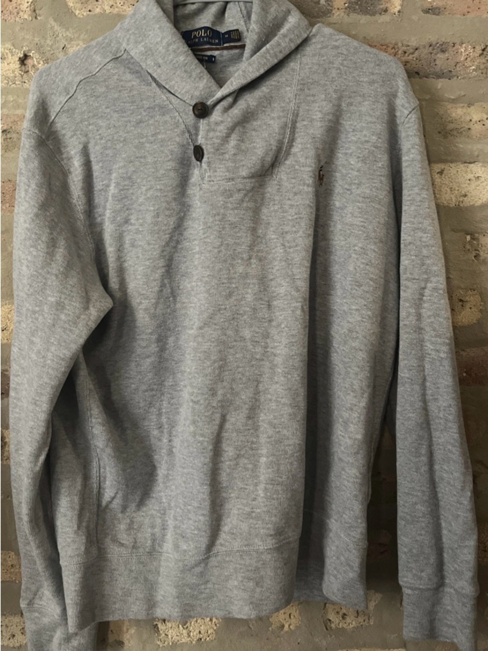 Polo by Ralph Lauren Men's Light Gray Shawl Collar 100% Cotton V-Neck Sweater